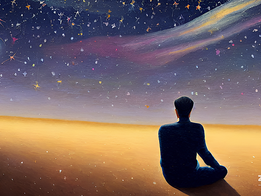 ai创作实验室#夏夜,微风,身材消瘦的男子仰望星空