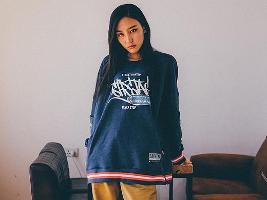 STRETAG秋季新款涂鸦桶印花图案宽松NeverStop套头卫衣