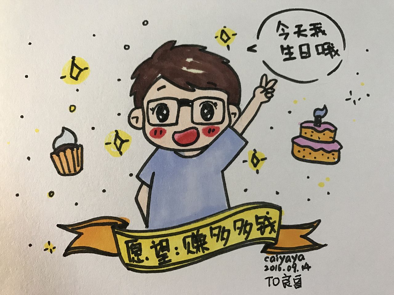 坐月子的时候哥哥生日,没法为他庆祝,就一大早起来给他画了一张画