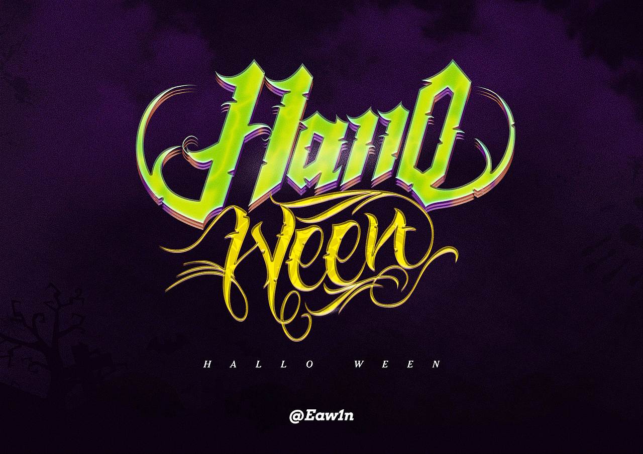 万圣节halloween英文奇卡诺手写字