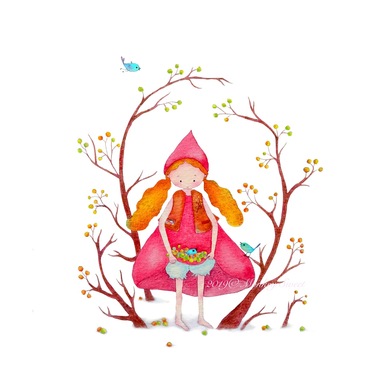 花花和小仙女一组花与女孩系列水彩插画