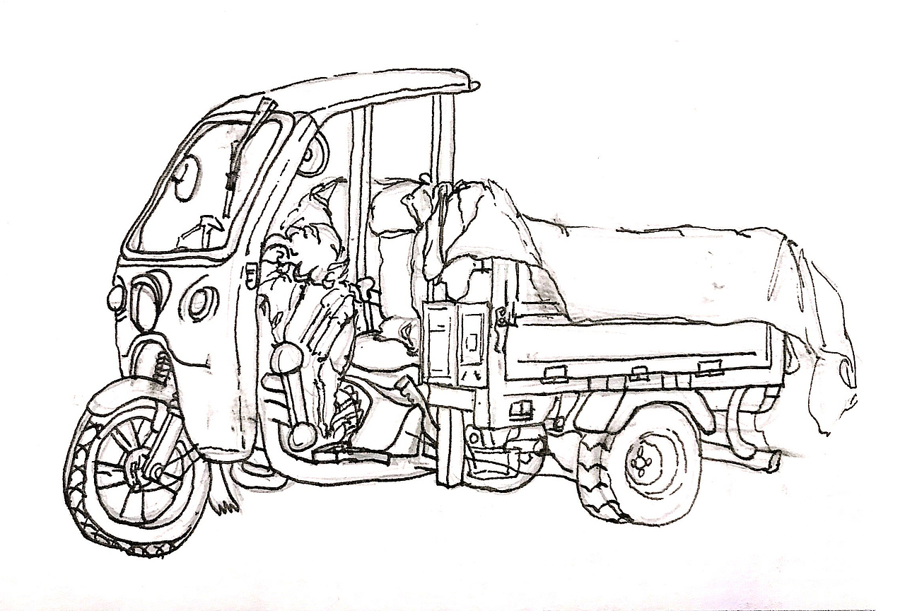 三轮车 | 钢笔淡彩