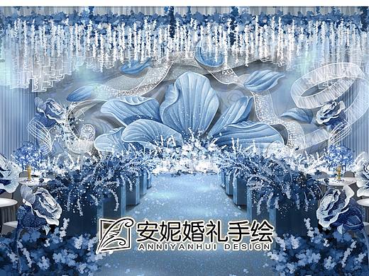蓝色海洋主题婚礼手绘图