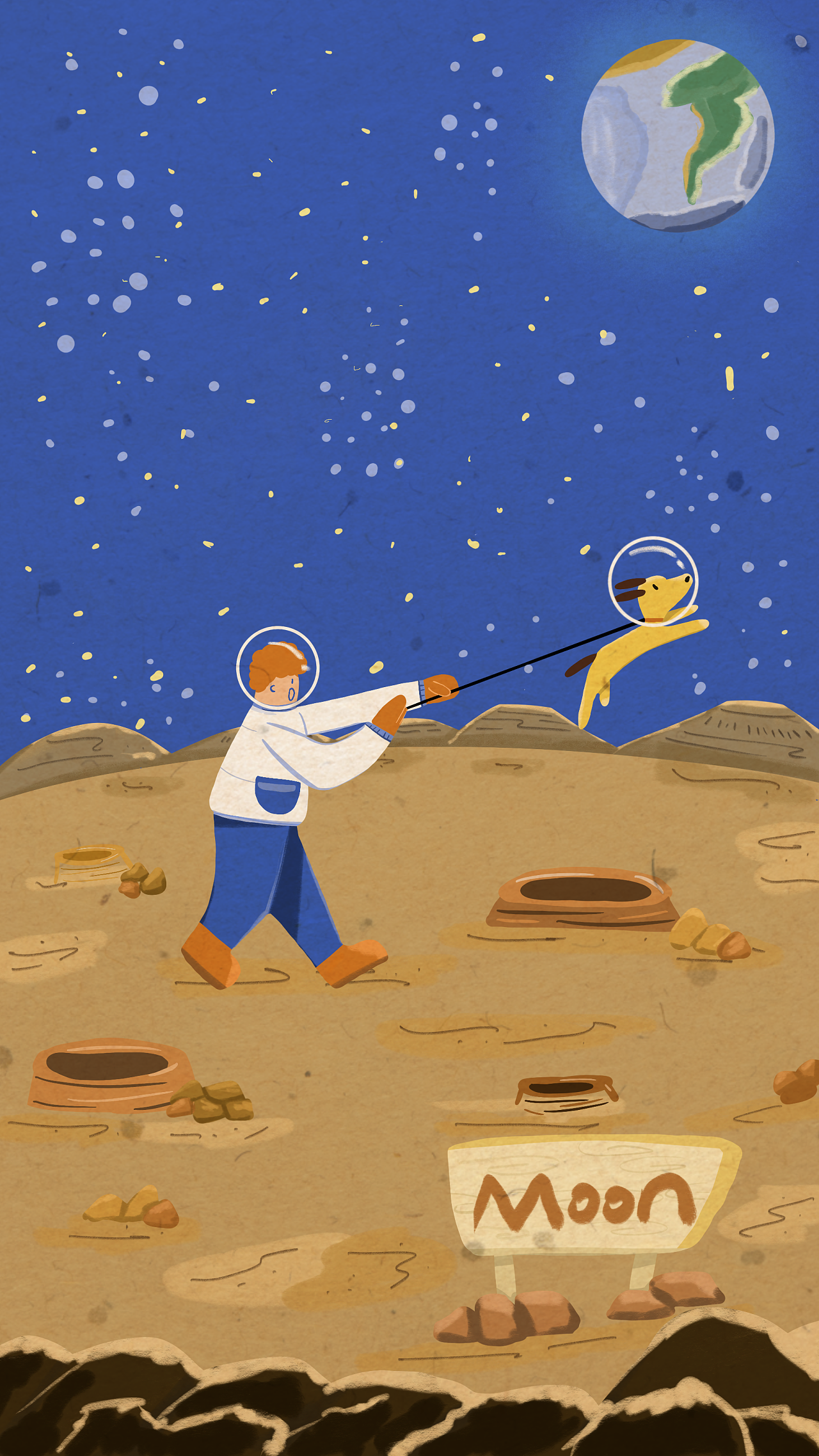 《月球上遛狗》|插画|商业插画|幼泥扣 - 原创作品 - 站酷 (zcool)