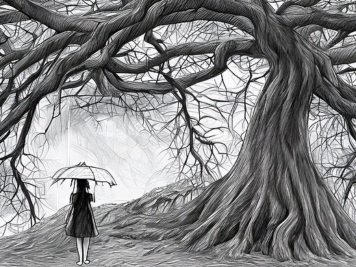 #站酷梦笔#打着伞，可是雨呢... ..