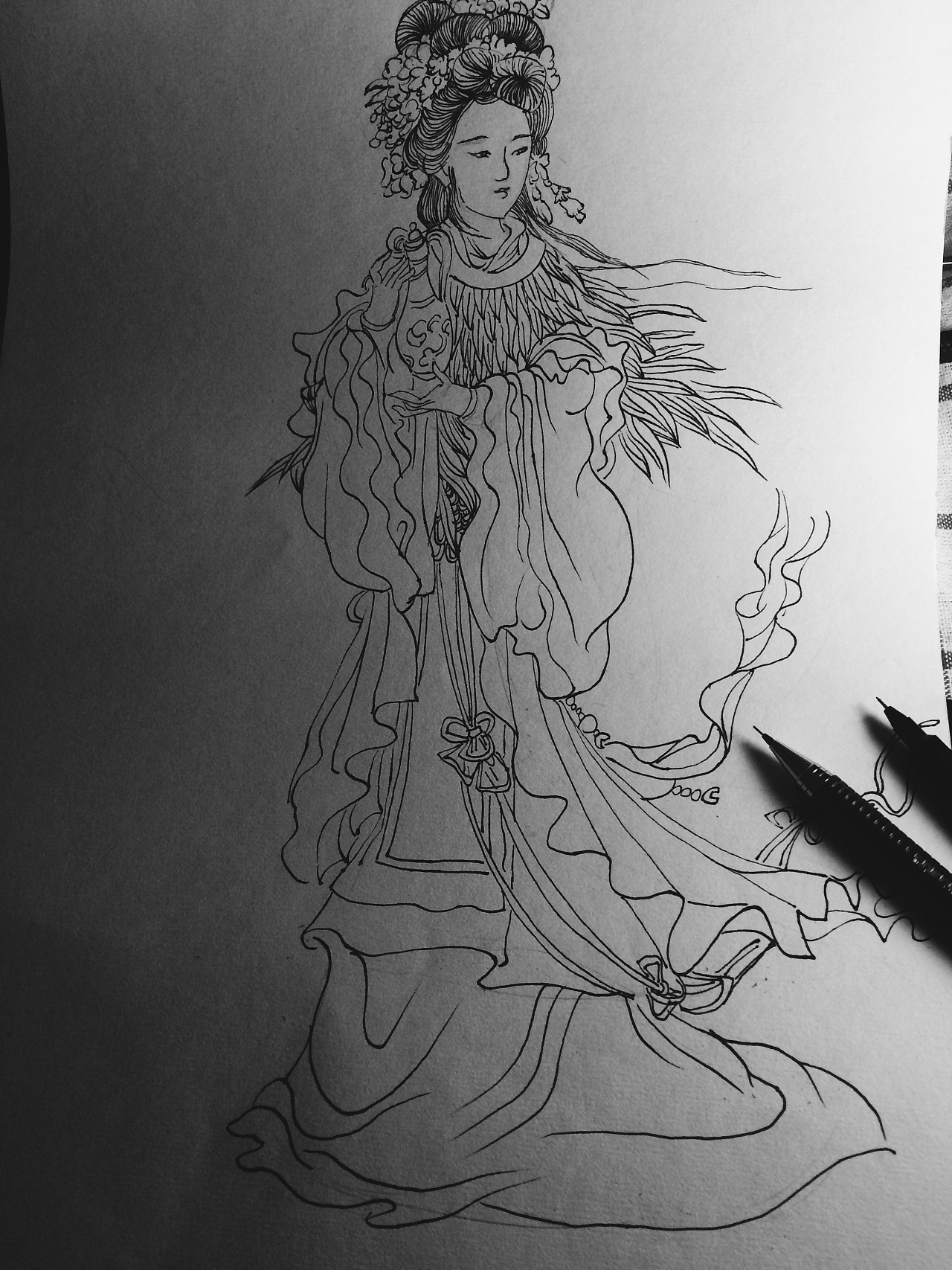 国画人物线描临摹