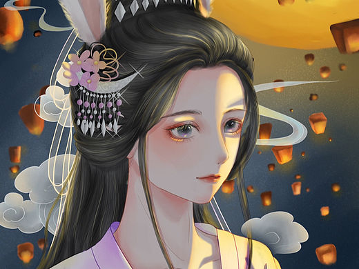 玉兔仙子古风插画
