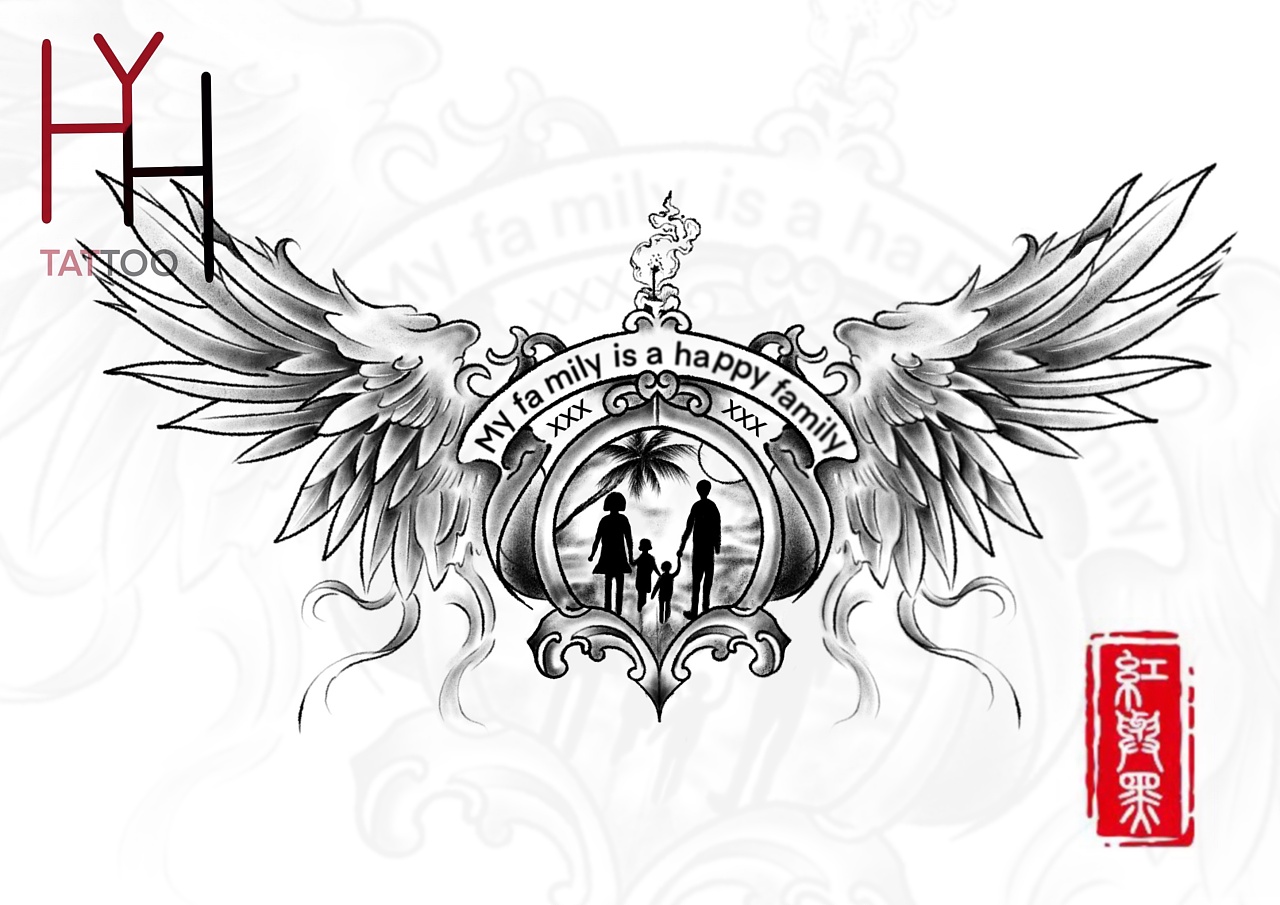 家庭守护花胸纹身手稿|插画|商业插画|红与黑书画工作室 - 原创作品