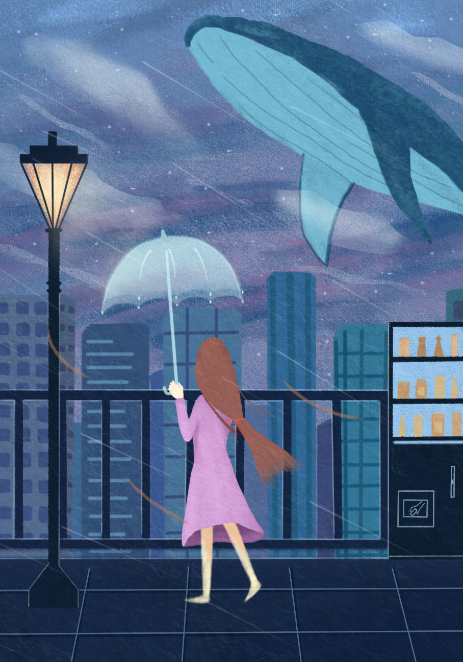 孤独女孩鲸鱼意象插画 临摹