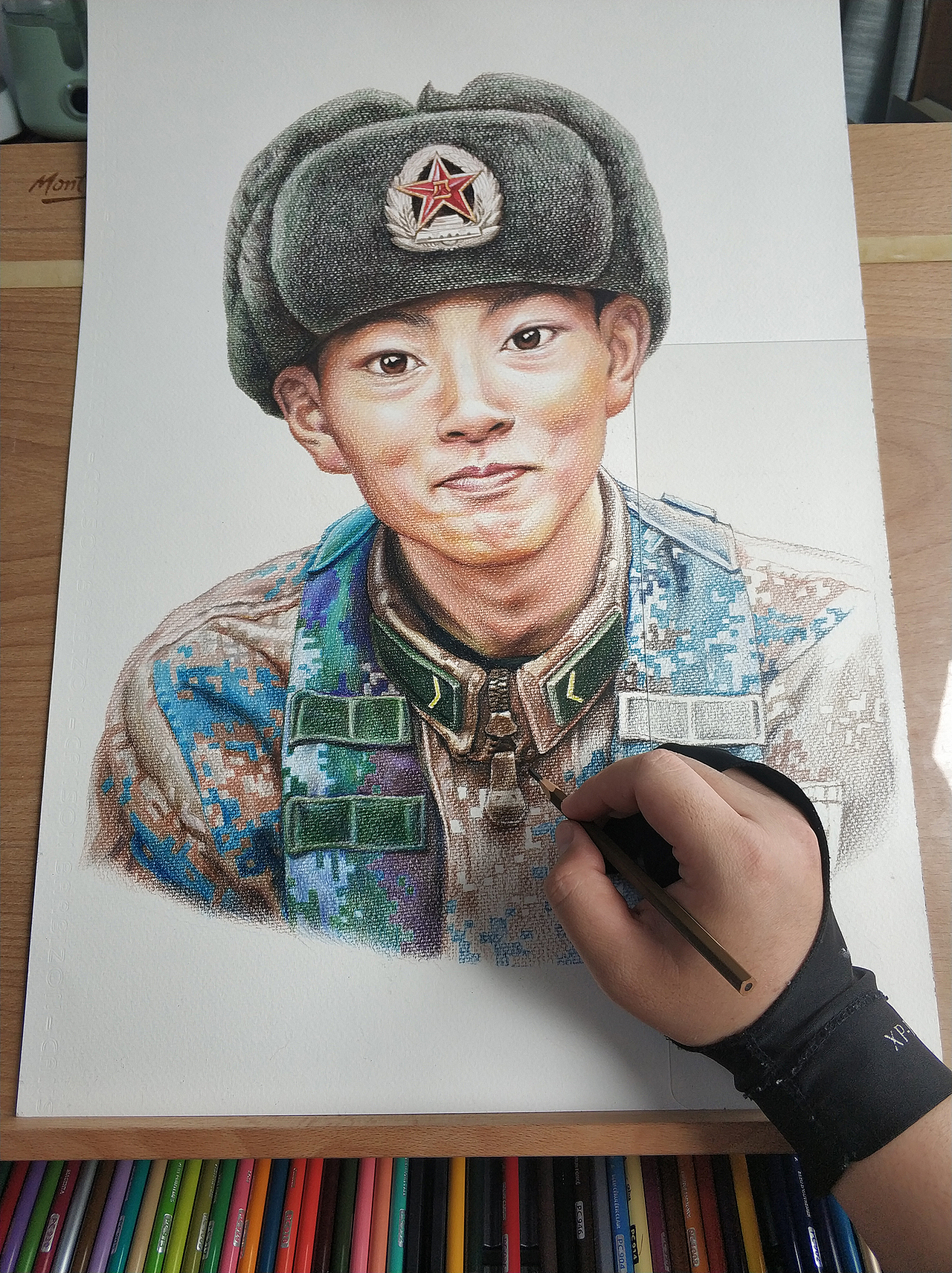 《清澈的爱 只为中国》为英雄陈祥榕画一幅彩铅肖像