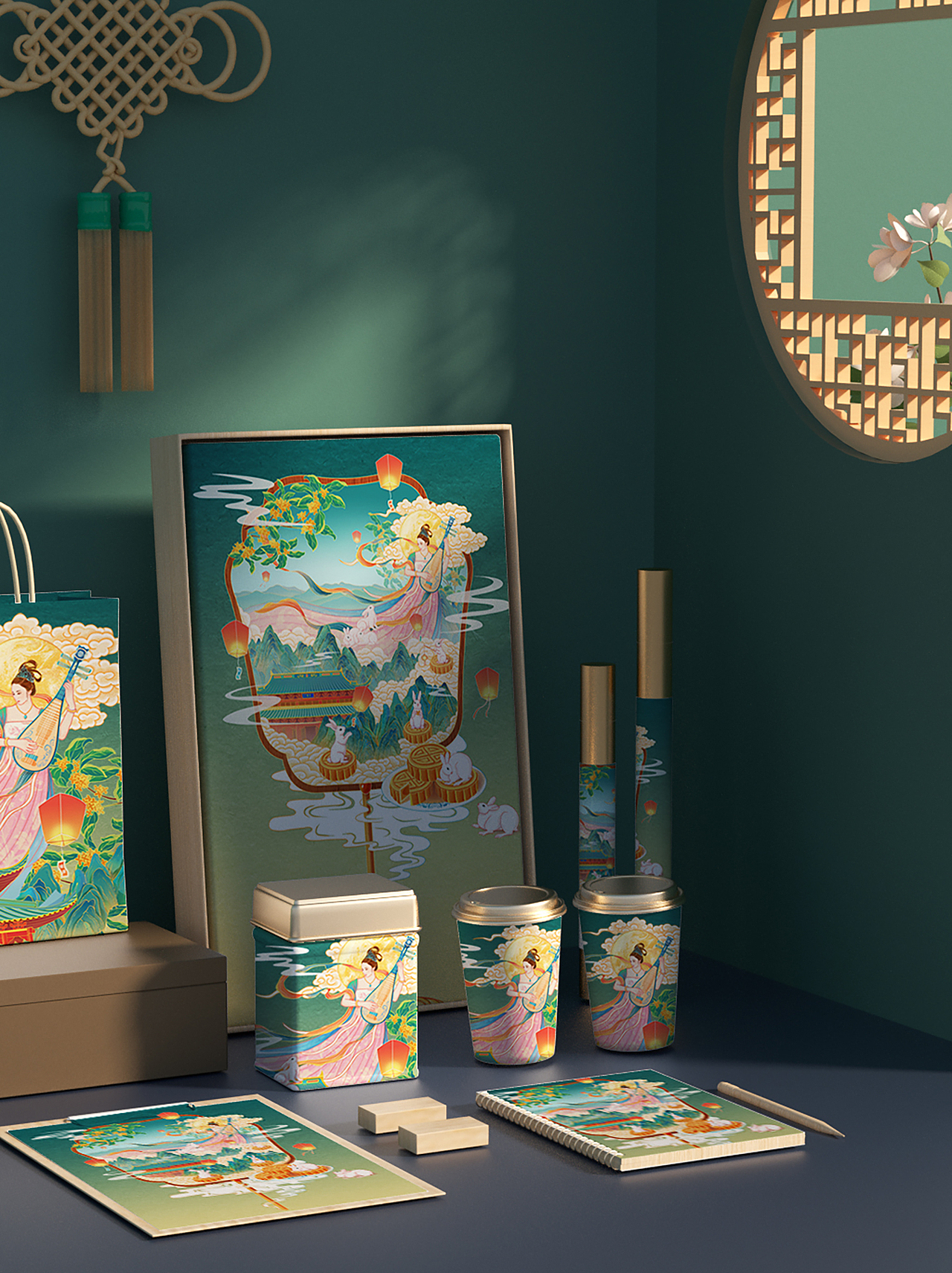 嫦娥献月-中秋礼盒包装国潮插画（图ZMjY3Mjc4MjAw） - 商业插画 - 站酷设计师本艺设计工作室原创素材 - 站酷ZCOOL