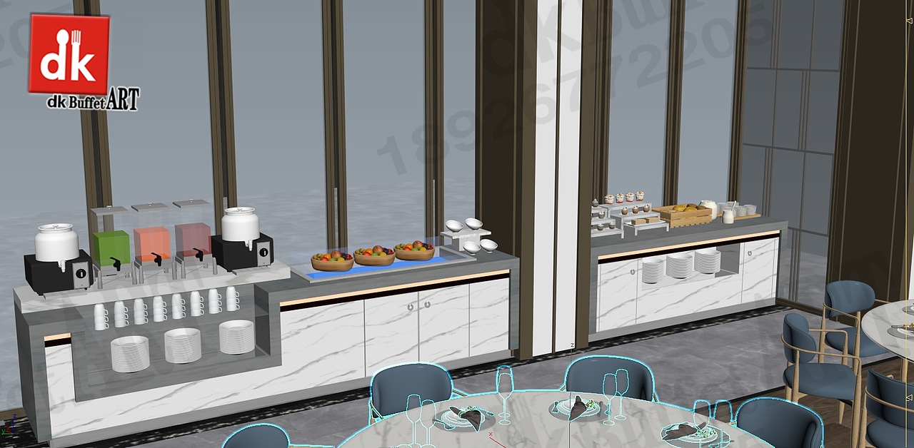 自助餐台效果图 施工图 自助餐厅全景图 CAD平面方案