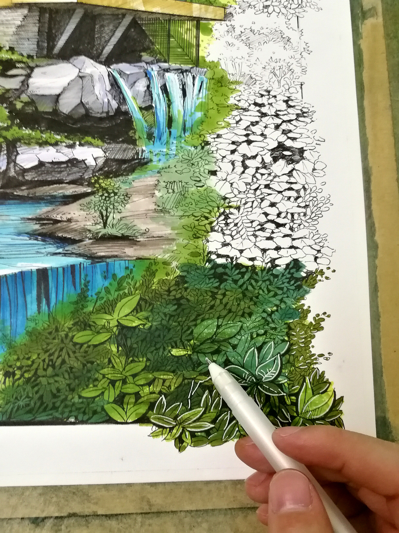 马克笔手绘作品：《赖特--流水别墅》（图ZMTIyOTU0NjE2） - 建筑设计 - 站酷设计师秋刀鱼ART原创素材 - 站酷ZCOOL