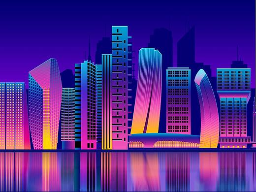 流体渐变城市建筑插画