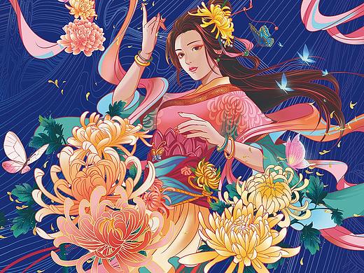 思仲花茶 金丝皇菊 中国风花茶包装插画 PS手绘