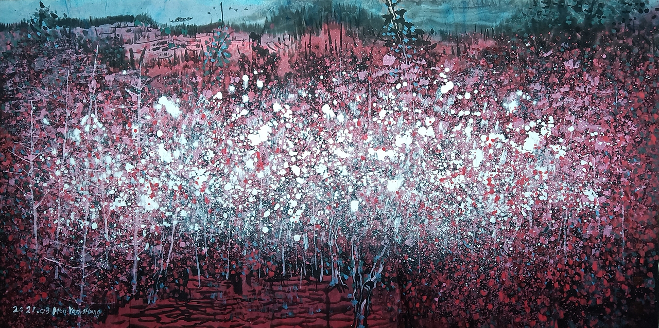 《万顷岚光里》宣纸设色,软片,135*35厘米