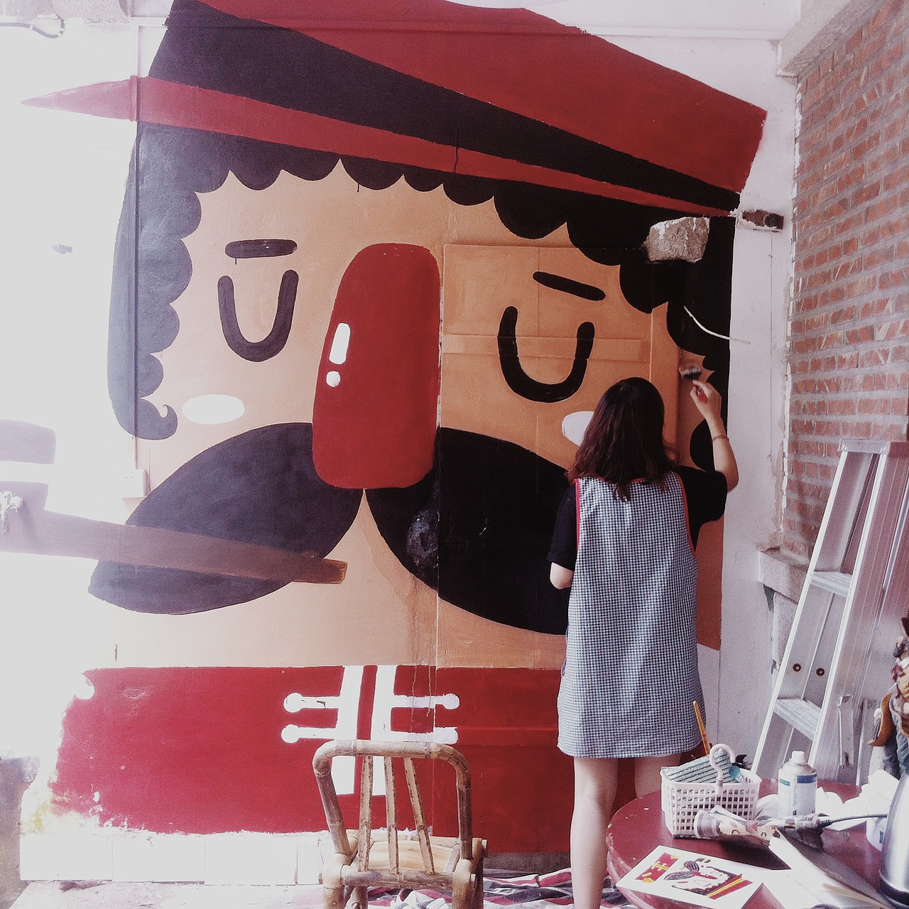 2014年的下半年徒步搭车背包走了亚州的一些国家。回来碰上亚州艺术节、受邀画的一系列国家羊。这只是中国—穆桂英挂帅。