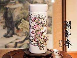 純手繪潮彩骨瓷杯《花開富貴》兩種不同技法