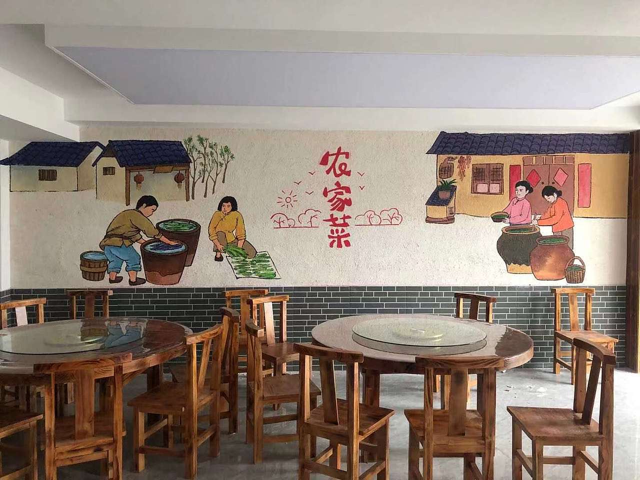 农家院墙绘油画墙绘真石漆墙绘