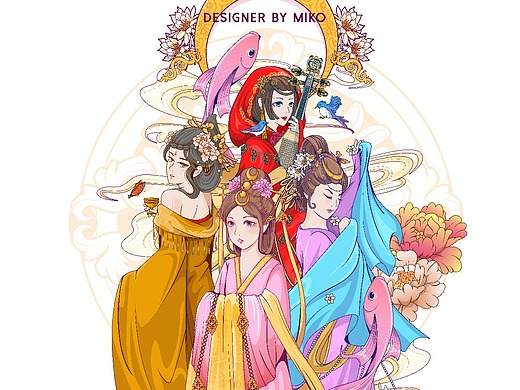 矢量插画国风四大美女——西施.昭君.貂蝉.玉环