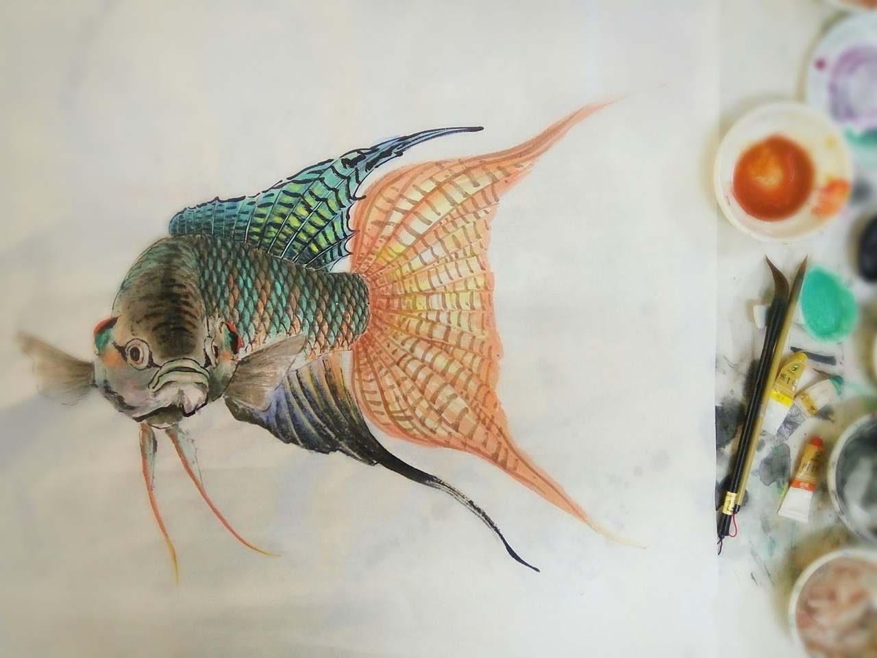 国画斗鱼《旗开得胜》