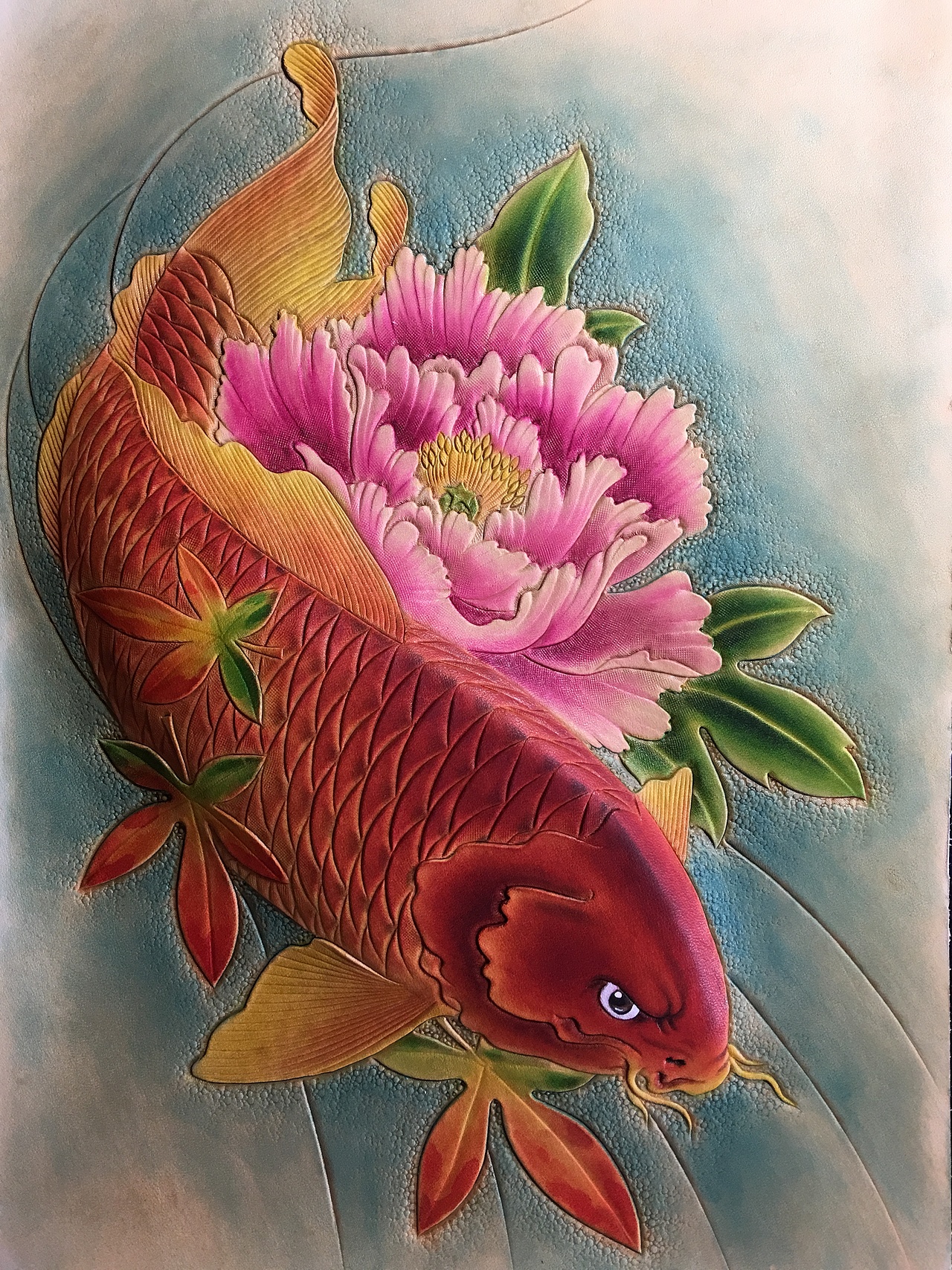 皮雕画—-富贵锦鲤