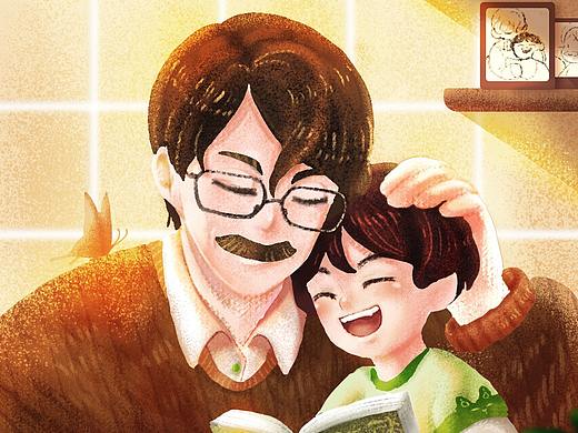 扁平噪点插画 父亲节贺图（个人主页-ZNTM2Nzk0NDA=） - 儿童插画 - 站酷设计师茶隐生原创素材 - 站酷ZCOOL