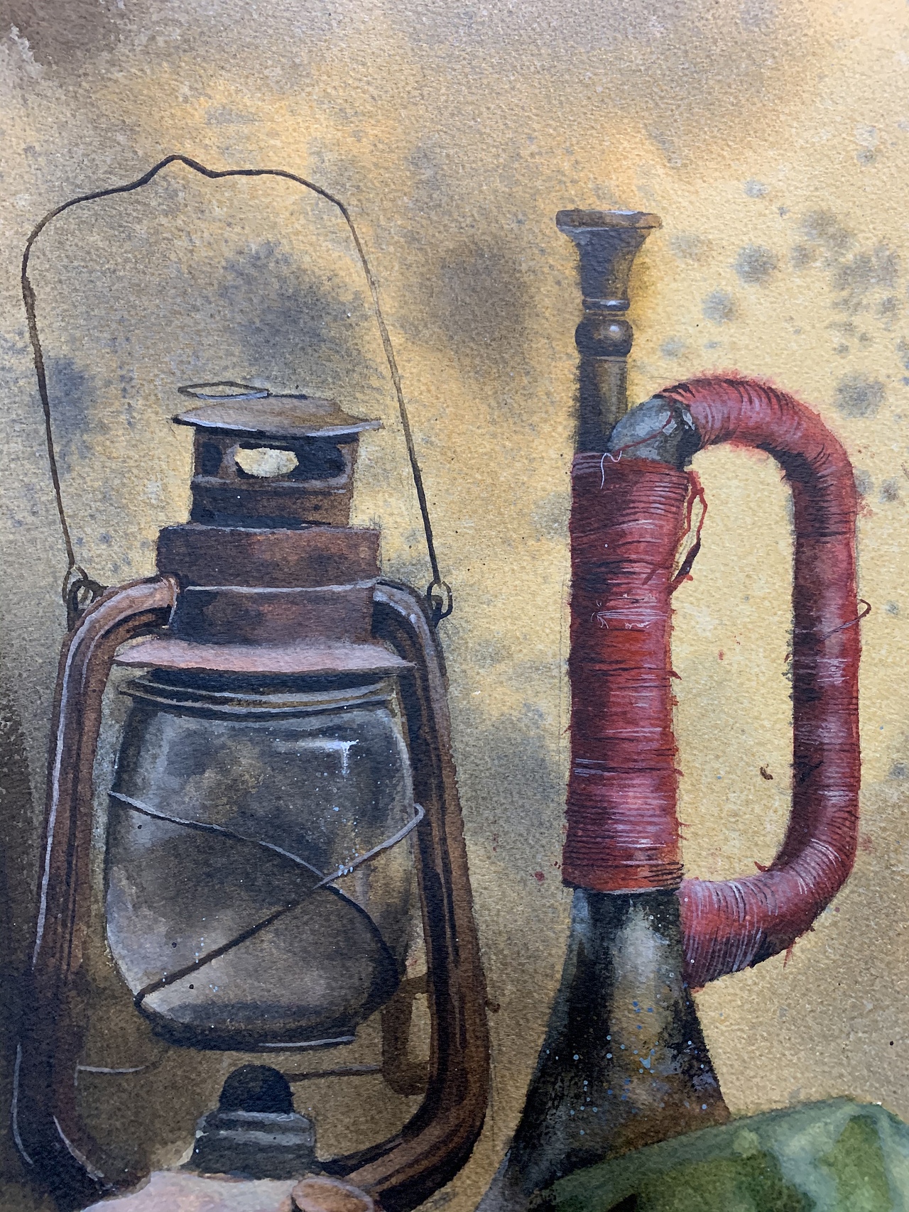 《回声嘹亮》 54*37cm 水彩 红色主题静物画