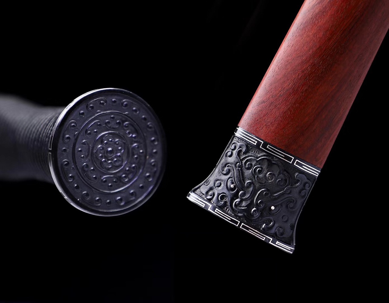 龙泉林记刀剑饕餮纹铁装嵌银汉剑—尊享版