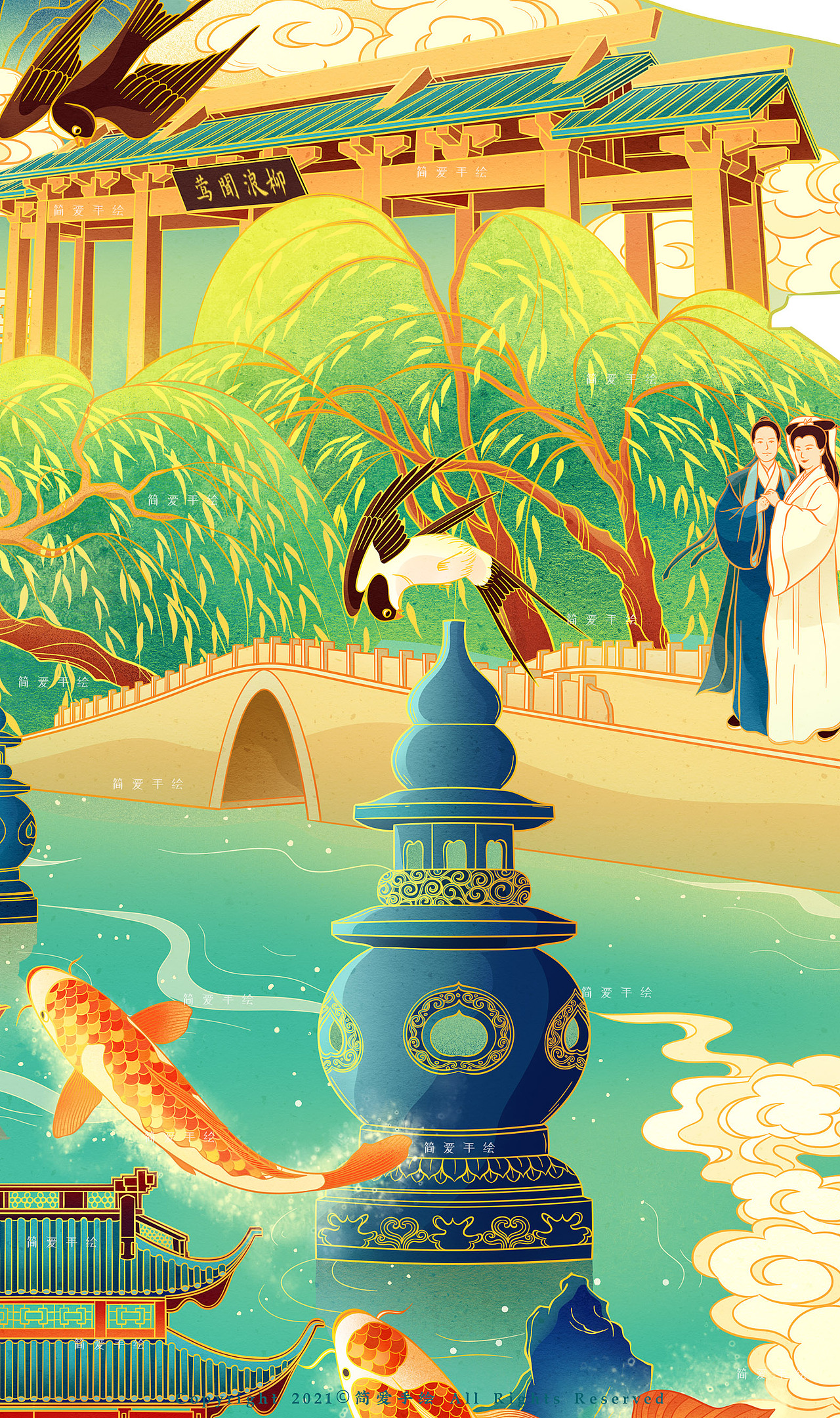 【西湖十景】杭州主题国风插画 _简爱手绘-站酷zcool