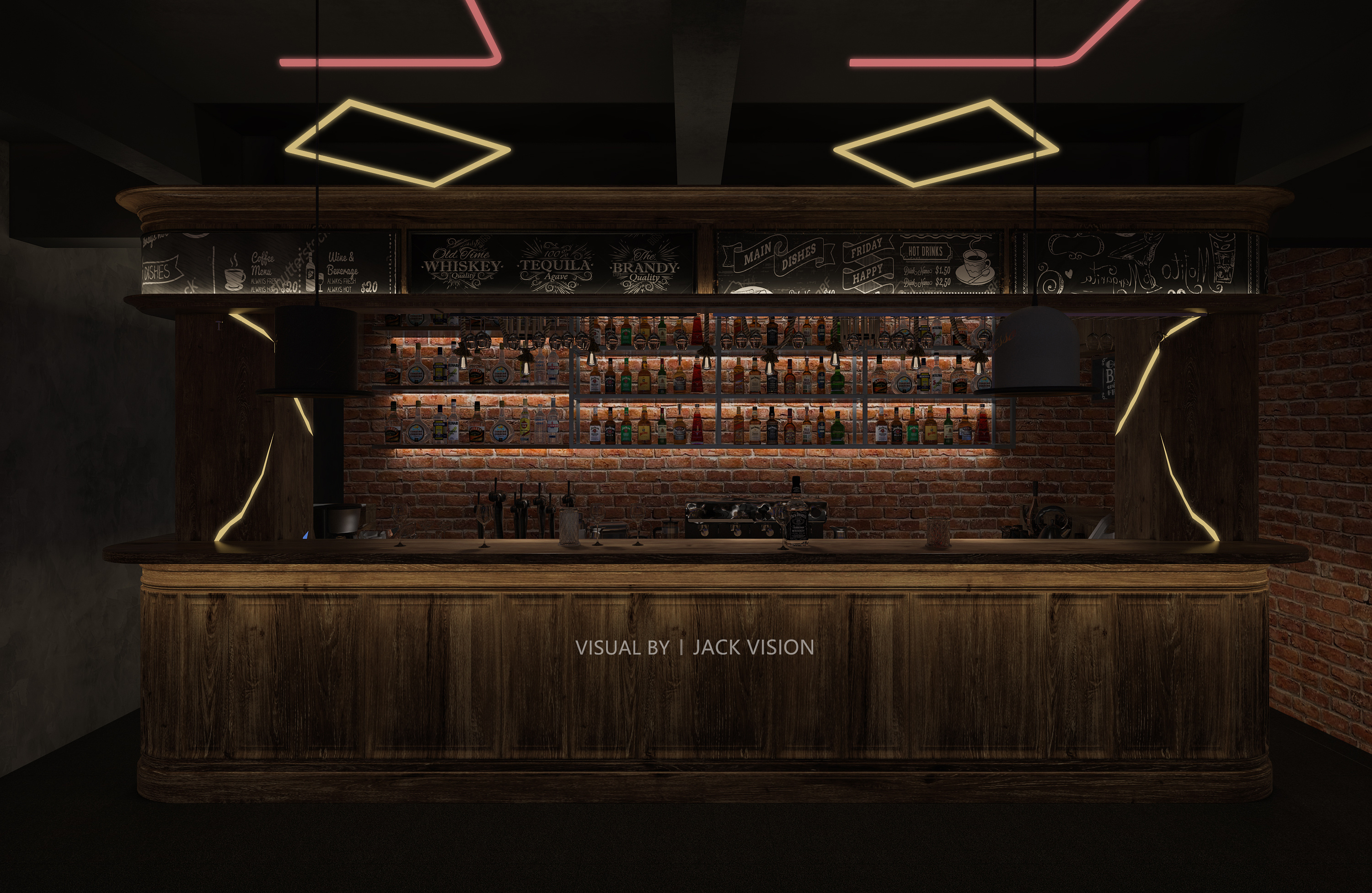 工业风酒吧静态效果图 - 效果图交流区-建E室内设计网