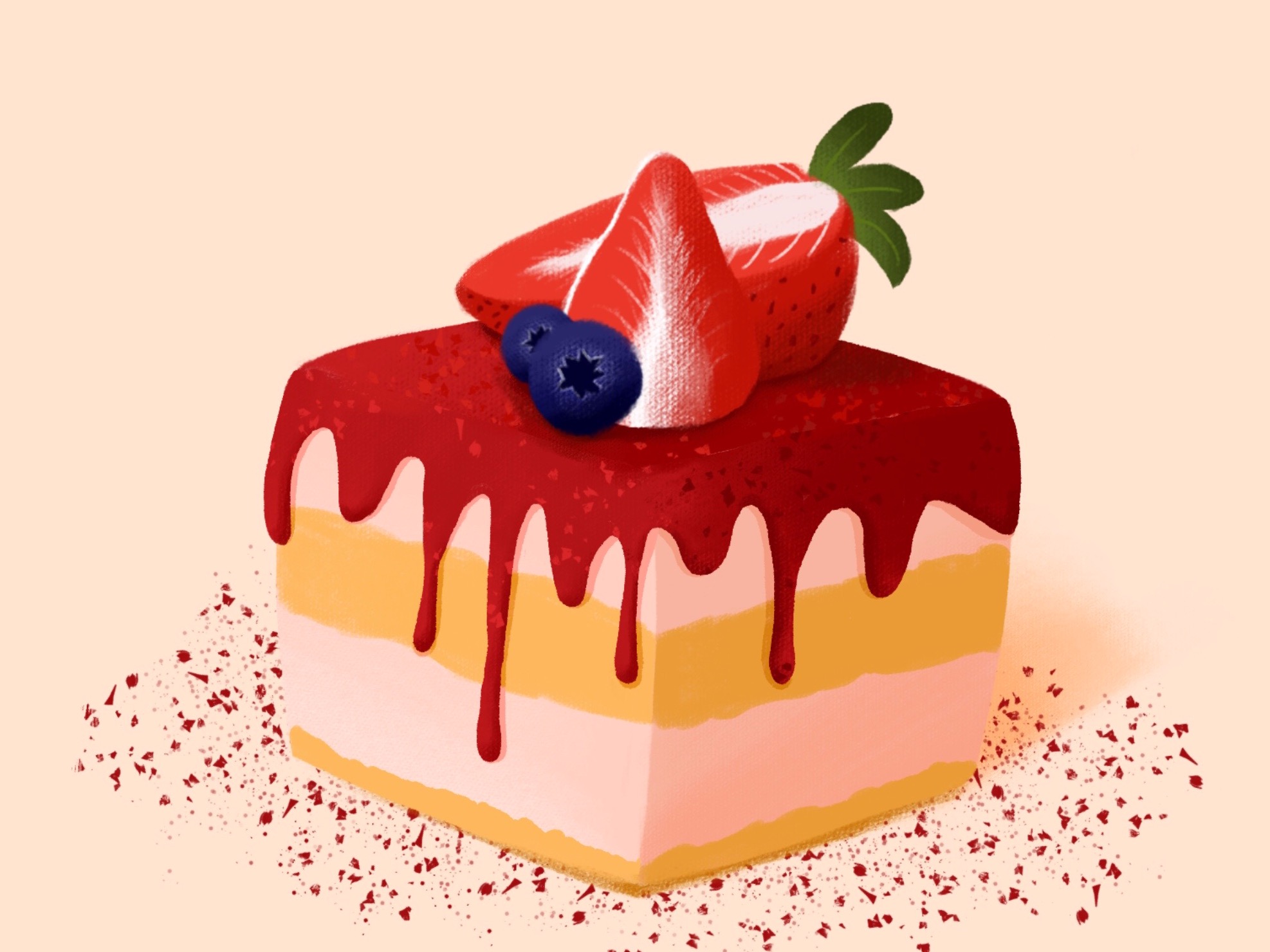 手绘 彩绘蛋糕 蓝莓糕点 彩铅|插画|插画习作|夏天的雨0701 - 原创作品 - 站酷 (ZCOOL)