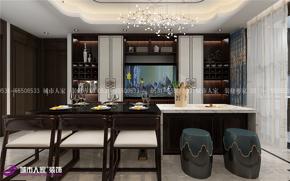 绿地国际城180㎡四居新中式装修效果图（图ZMTU2NzQ4Nzc2） - 家装设计 - 站酷设计师济南城市人家装修原创素材 - 站酷ZCOOL