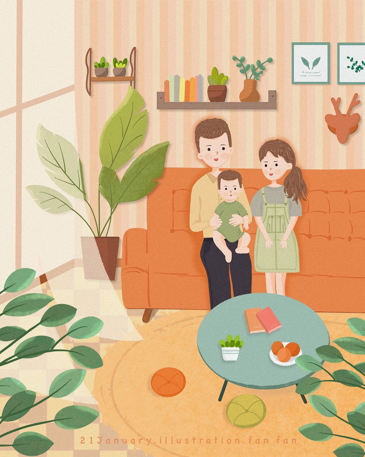 室内扁平肌理亲子插画|插画|创作习作|小鱼yv - 原创作品 - 站酷 (zco