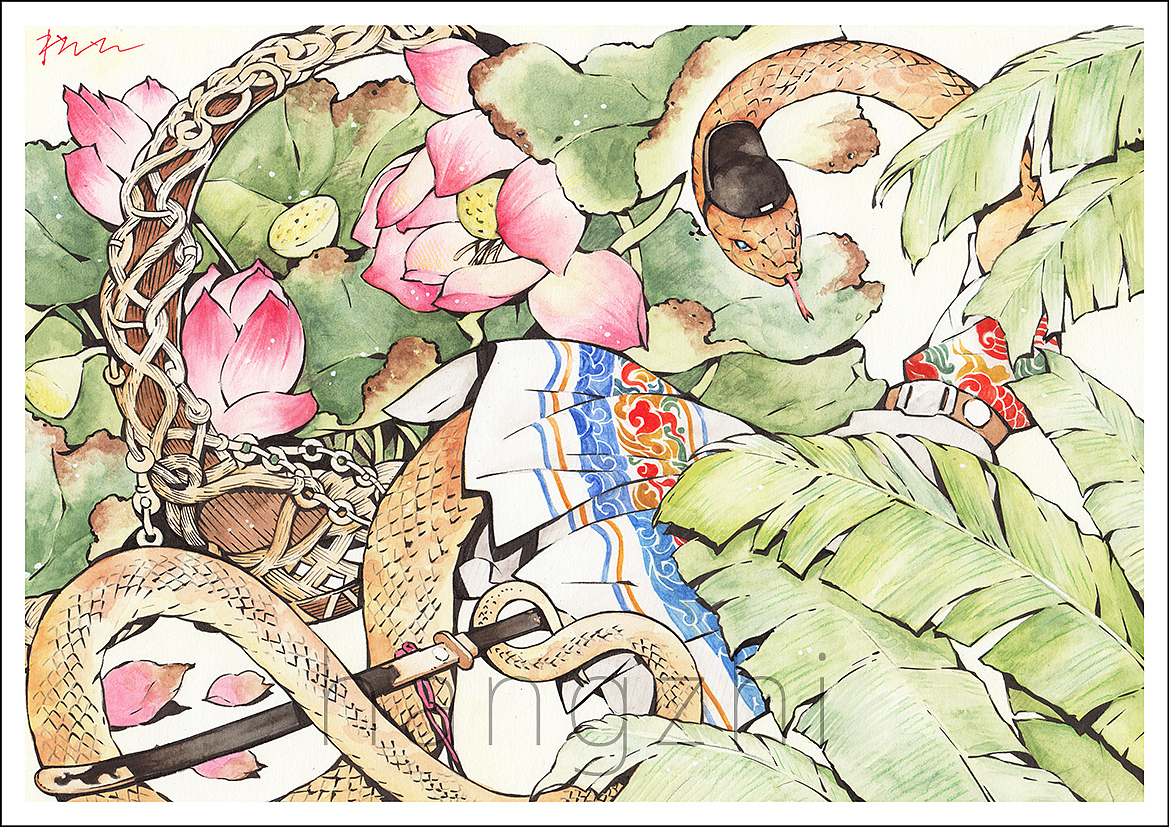 巳蛇（Chinese Zodiac: Snake）（图ZMTI3NTY1Njcy） - 艺术插画 - 站酷设计师杭之原创素材 - 站酷ZCOOL