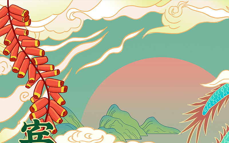 家乡宾阳炮龙节国潮插画|插画|创作习作|西红柿西西 - 原创作品