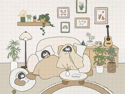 原创插画｜柒柒的客厅