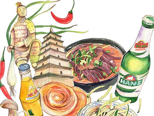 陕西西安插画|西安美食|西安建筑|陕西八怪