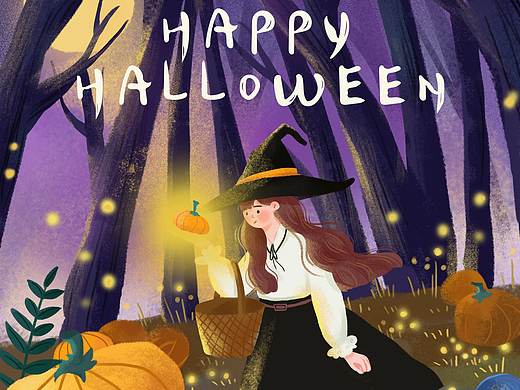 万圣夜采南瓜的小女孩（个人主页-ZNDg1MjU5NTY=） - 商业插画 - 站酷设计师蓶蓶鹿仙贝原创素材 - 站酷ZCOOL