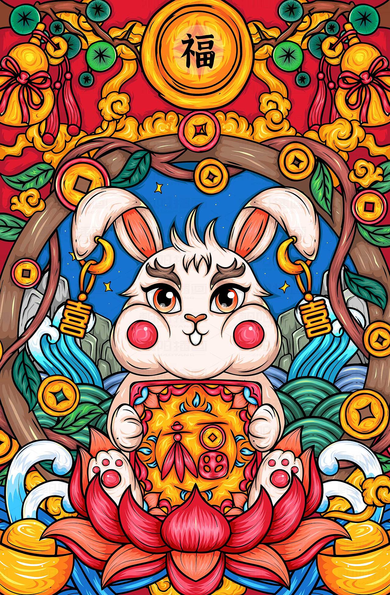 一系列的兔子国潮插画（图ZMzEzNzgwNDA0） - 商业插画 - 站酷设计师朝阳的插画原创素材 - 站酷ZCOOL