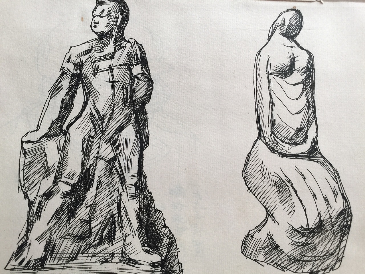 九十年代学生时期人物动态,风景,静物,雕塑速写。