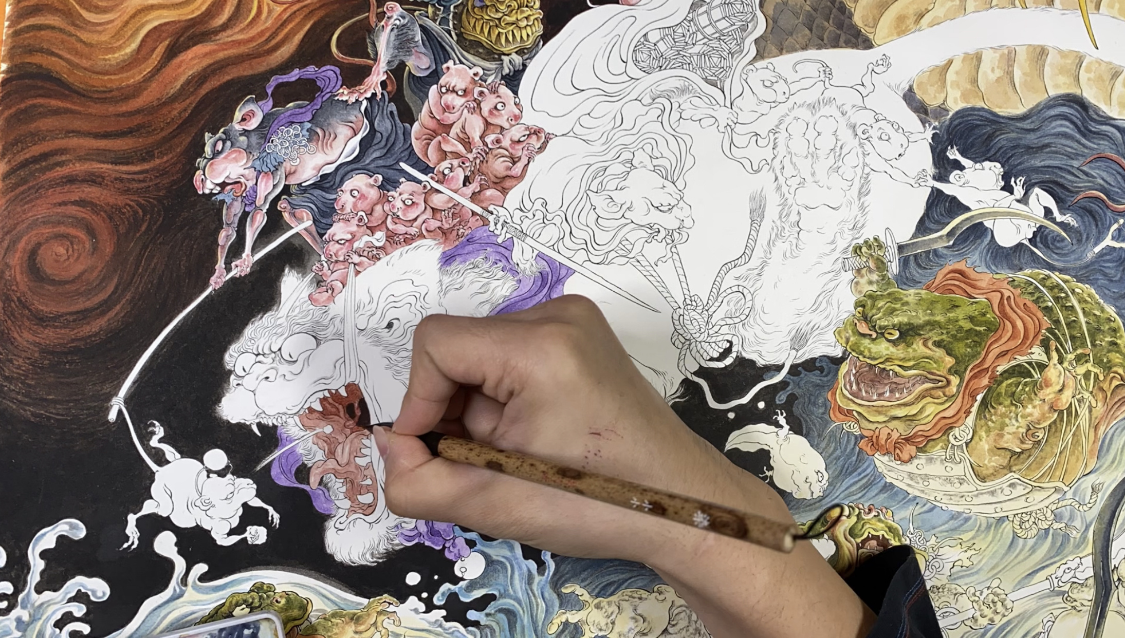 (渣熊作)鼠年年画《鼠仙夺经图》