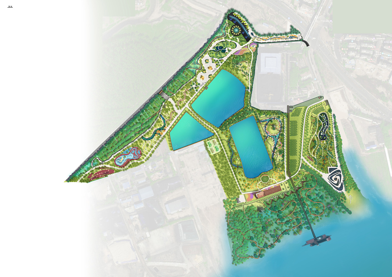 安庆沙漠洲湿地生态修复景观公园彩平图设计2稿|空间|景观设计|上弦月