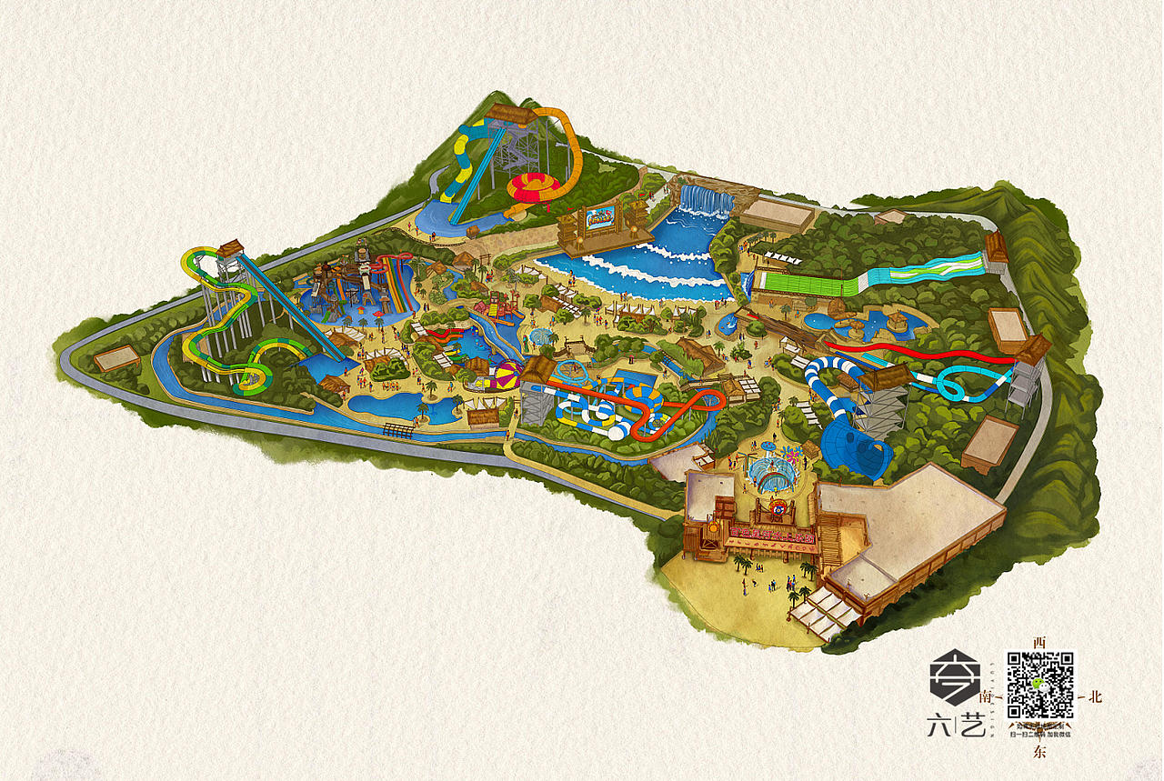 手绘地图合辑h5全域旅游景区园区酒店卡通导览图插画