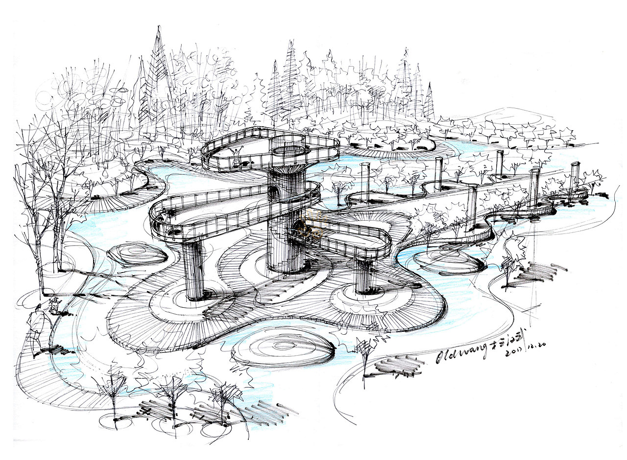 25例环艺建筑景观手绘透视线稿图