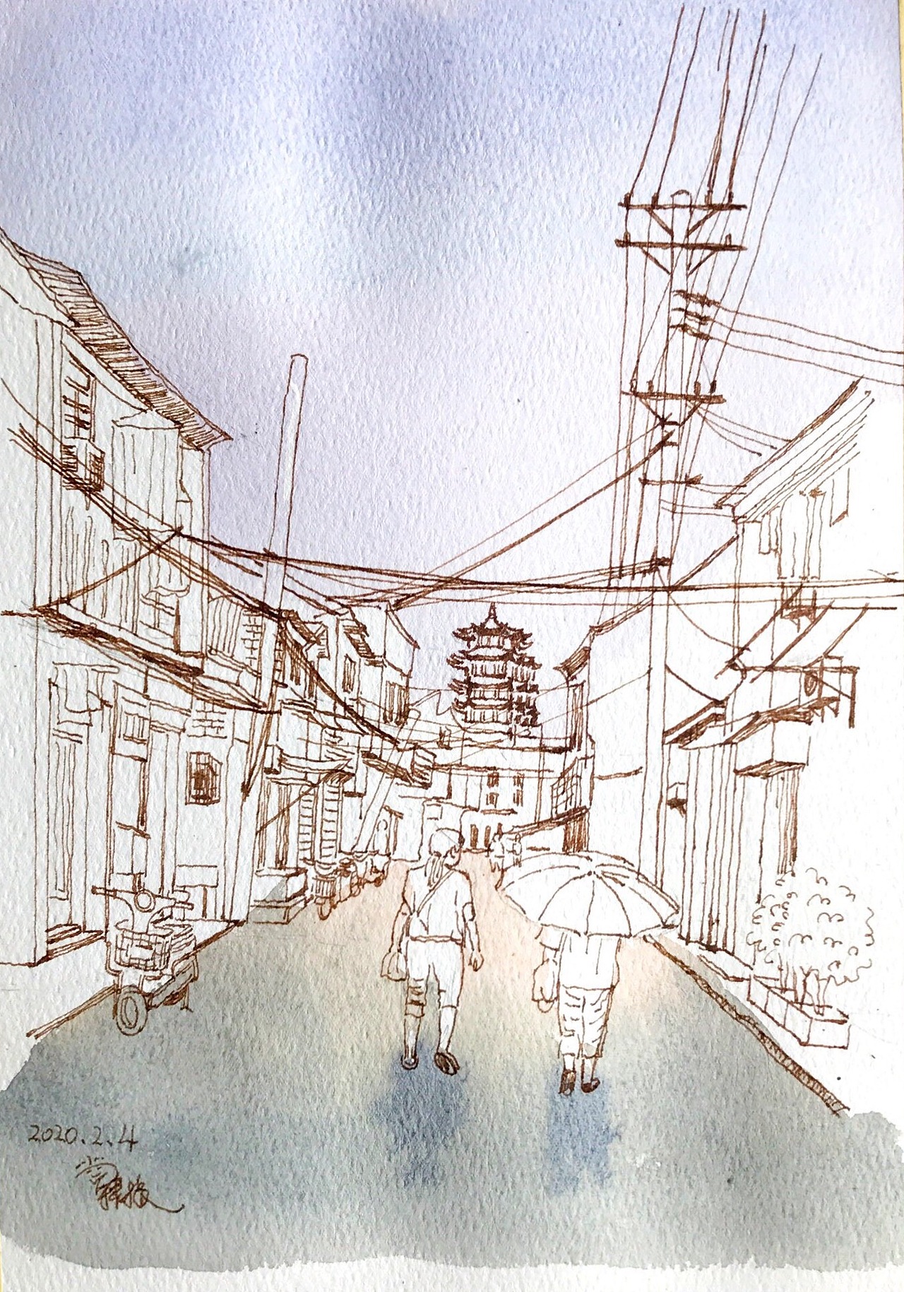 黄鹤楼下的武汉老街为武汉加油