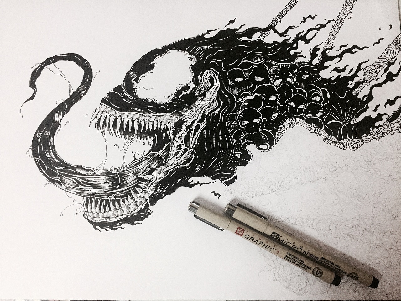 针管笔 黑白插画 毒液