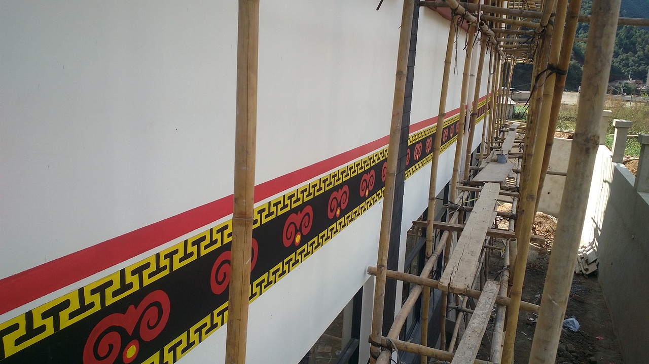 云南彝族壁画房屋腰线彩绘古建筑彩绘古建彩画