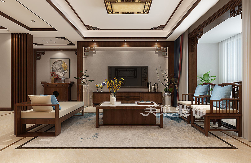 双湖花园190平大平层四居室装修，古典奢华的新中式风---电视背景墙