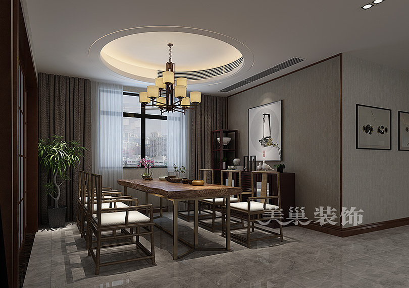 郑州尚书苑240平大平层新中式风格装修案例欣赏---餐厅